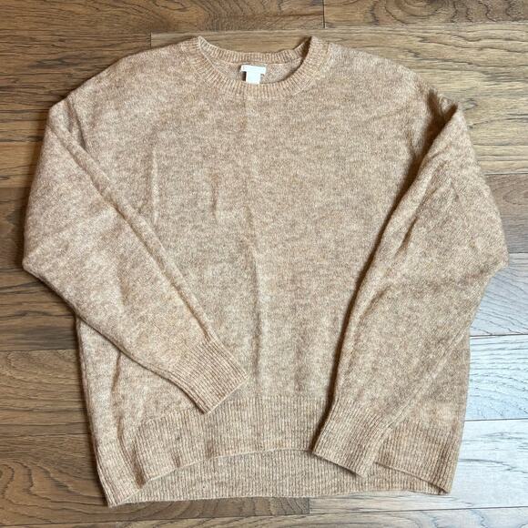 H&M Mohair Blend Oversized Long Sleeve Crew Neck Sweater Heather Oatmeal Large - Picture 1 of 8